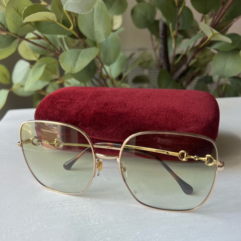 Gucci Gold Square Glasses with Burgundy Case